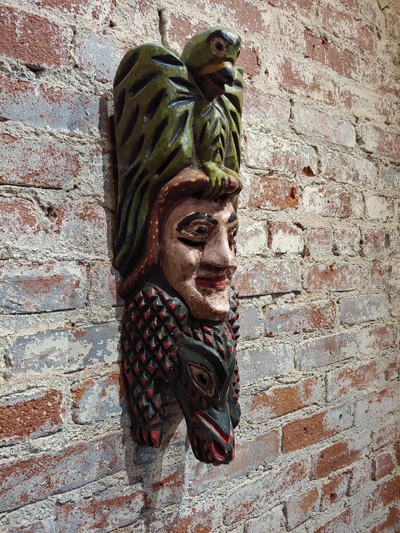 Antique Wood Carved Painted Mexican Mask - image 2