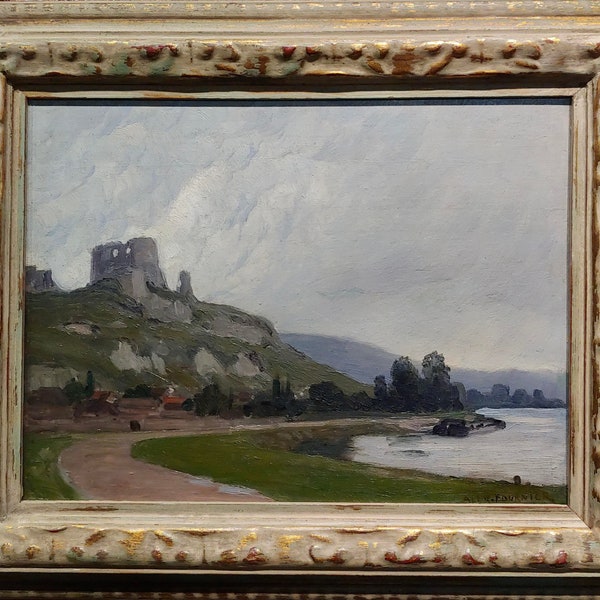 Alexis Fournier -Chateau Gaillard in Normandy Cloudy Sky-19th Century Tonalist Oil Painting