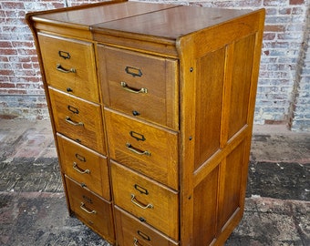 1920s Antique Oak 8 drawers Double Library File Cabinet