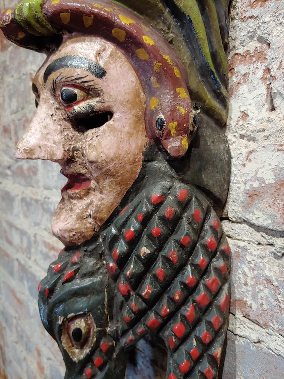 Antique Wood Carved Painted Mexican Mask - image 7