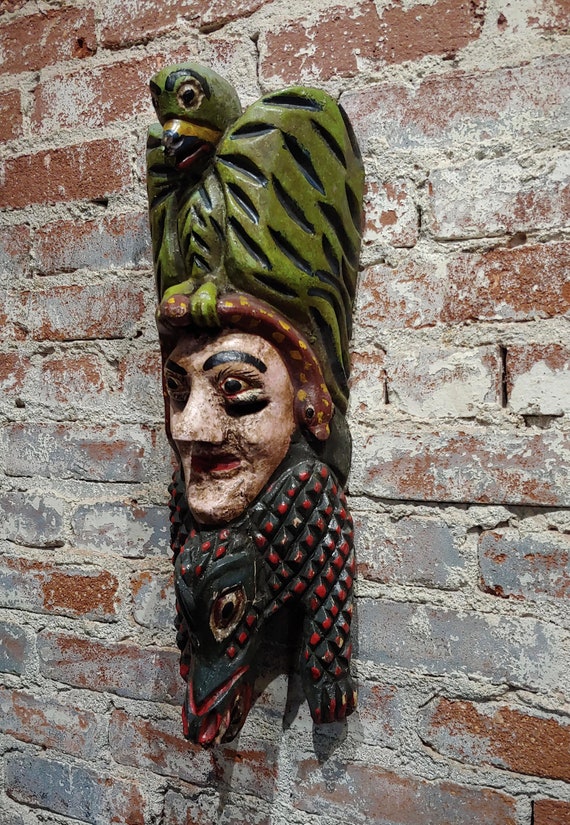 Antique Wood Carved Painted Mexican Mask