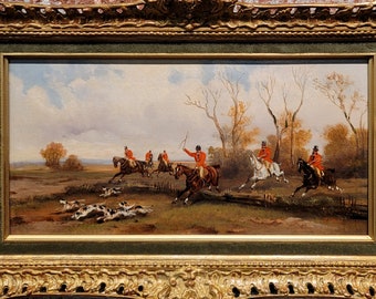 Robert Stone -Equestrian Fox Hunt Scene-19th century Oil painting