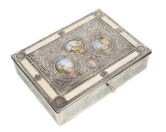 19th Century Silver Repousse Miniature Painting Inset Box