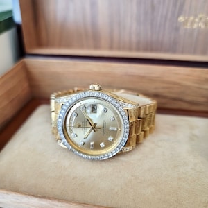 Rolex President Day-Date 18K Gold Diamond Mens Watch w/Bark Finish