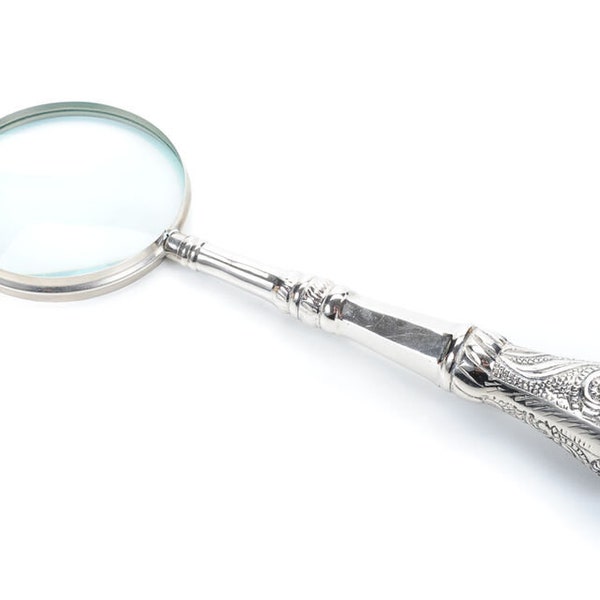 Victorian Magnifying glass with Fabulous etched Silver plate Handle