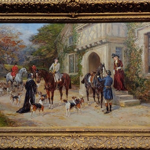 Heywood Hardy - Getting ready for the Fox Hunt -19th century Sporting Oil Painting