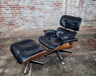 Charles & Ray Eames original 1960s Lounge Chair Ottoman-Black Leather