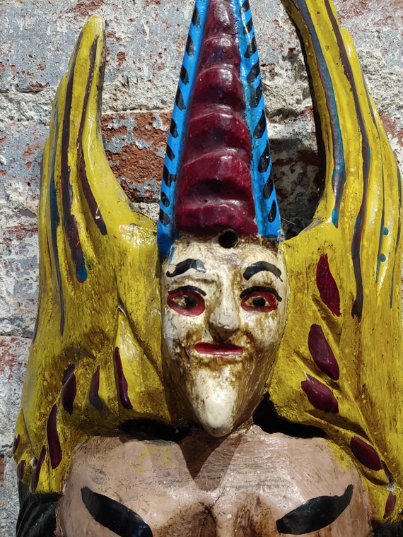 Antique Painted Wood Carved Mexican Mask - image 6