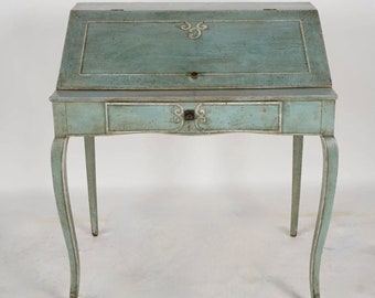 19th century Venetian Teal Painted Slant Front Secretary Desk