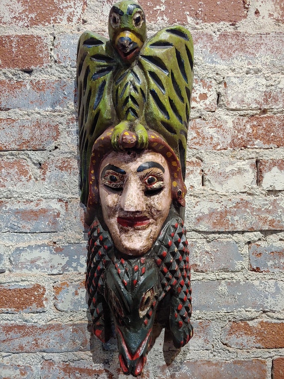 Antique Wood Carved Painted Mexican Mask - image 3