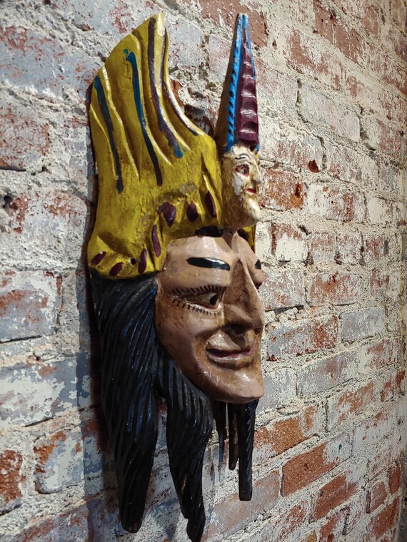 Antique Painted Wood Carved Mexican Mask - image 2