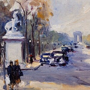 Andre Michel 1940s Champ Elysees Parisian Scene-Oil Painting image 4