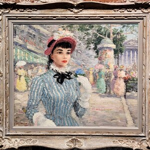 Charles Vignon - Young Parisian Beauty in a Pink Hat - Oil painting