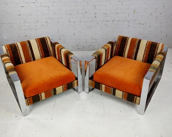 Adrian Pearsall 1970s vintage Upholstered chrome Chairs -a Pair