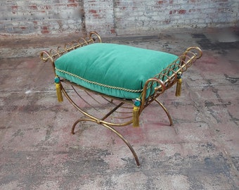 Gilt Metal French Lady's Bench with Velvet Pillow - C. 1920s