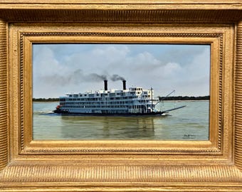 Joseph A. Wilhelm -Mississippi Queen Steamboat on the River-Oil Painting