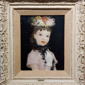 Dietz Edzard -Portrait of a Girl in Pink Dress & Hat of Flowers-Oil Painting