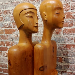 1930s Art Deco Carved wooden Mannequin Busts-a Pair