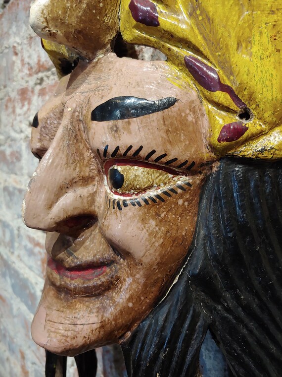 Antique Painted Wood Carved Mexican Mask - image 4