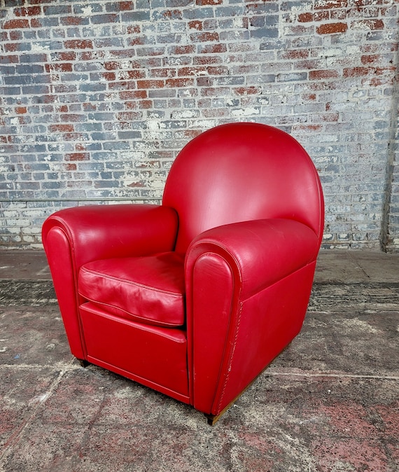 Poltrona Frau Vanity Fair Red Leather Art Deco Club Chair Made in