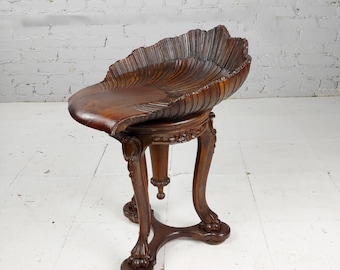 19th century Venetian Carved Walnut Grotto Piano Stool