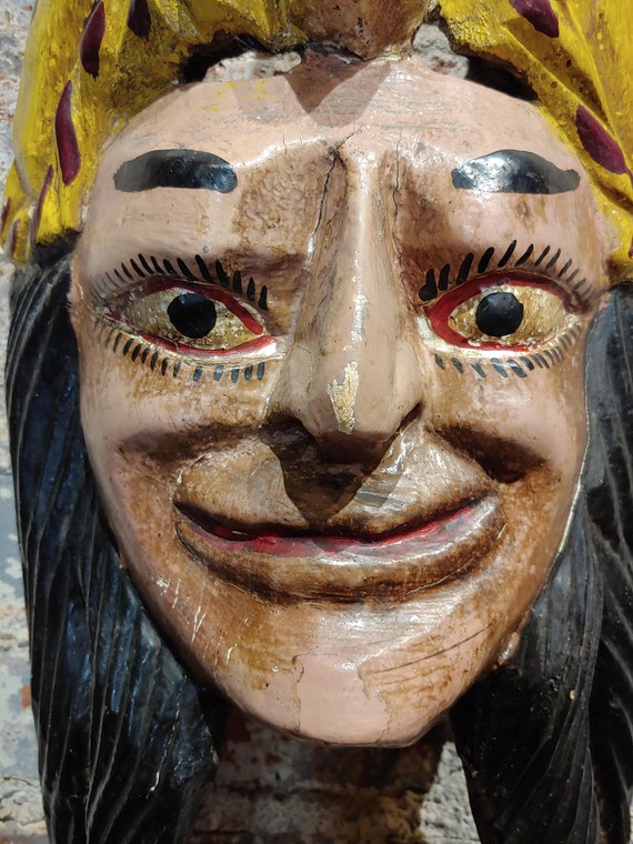 Antique Painted Wood Carved Mexican Mask - image 5