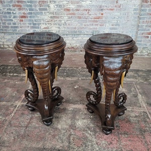 19th century Elephant Side Tables Carved Walnut -A pair