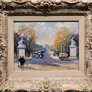 Andre Michel 1940s Champ Elysees Parisian Scene-Oil Painting image 1