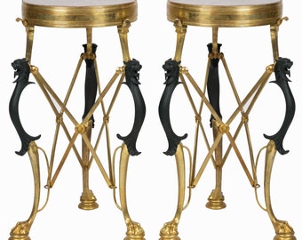 Neoclassical Gilt Brass & Marble top Gueridon Pedestals -a Pair n