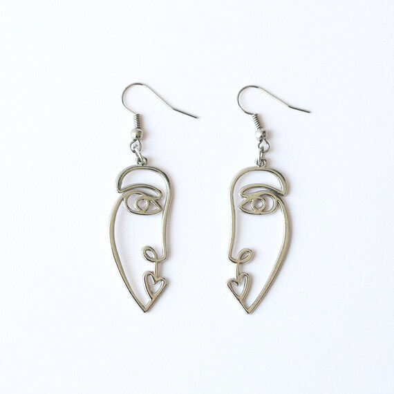 Silver Face Earring Face Charm Earring Abstract Face Earrings Etsy