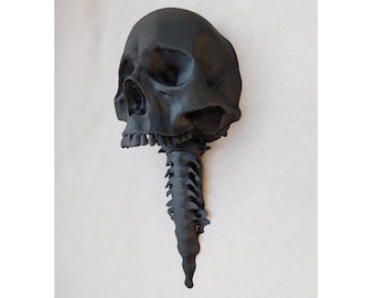 Réplica de cráneo humano y vértebra cervical a tamaño real, decoración gótica para pared/arte impreso en 3D para colgar en la pared