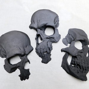 Skull Wall Decor, Full Size Set Of 3, Decayed Style 3D Printed Gothic Human Skulls