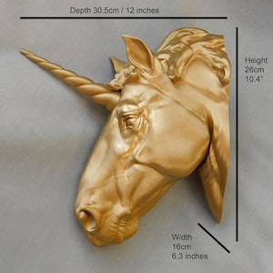 Gold Unicorn Head Wall Mount | 3D Printed Art Decor