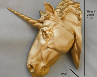 Gold Unicorn Head Wall Mount | 3D Printed Art Decor