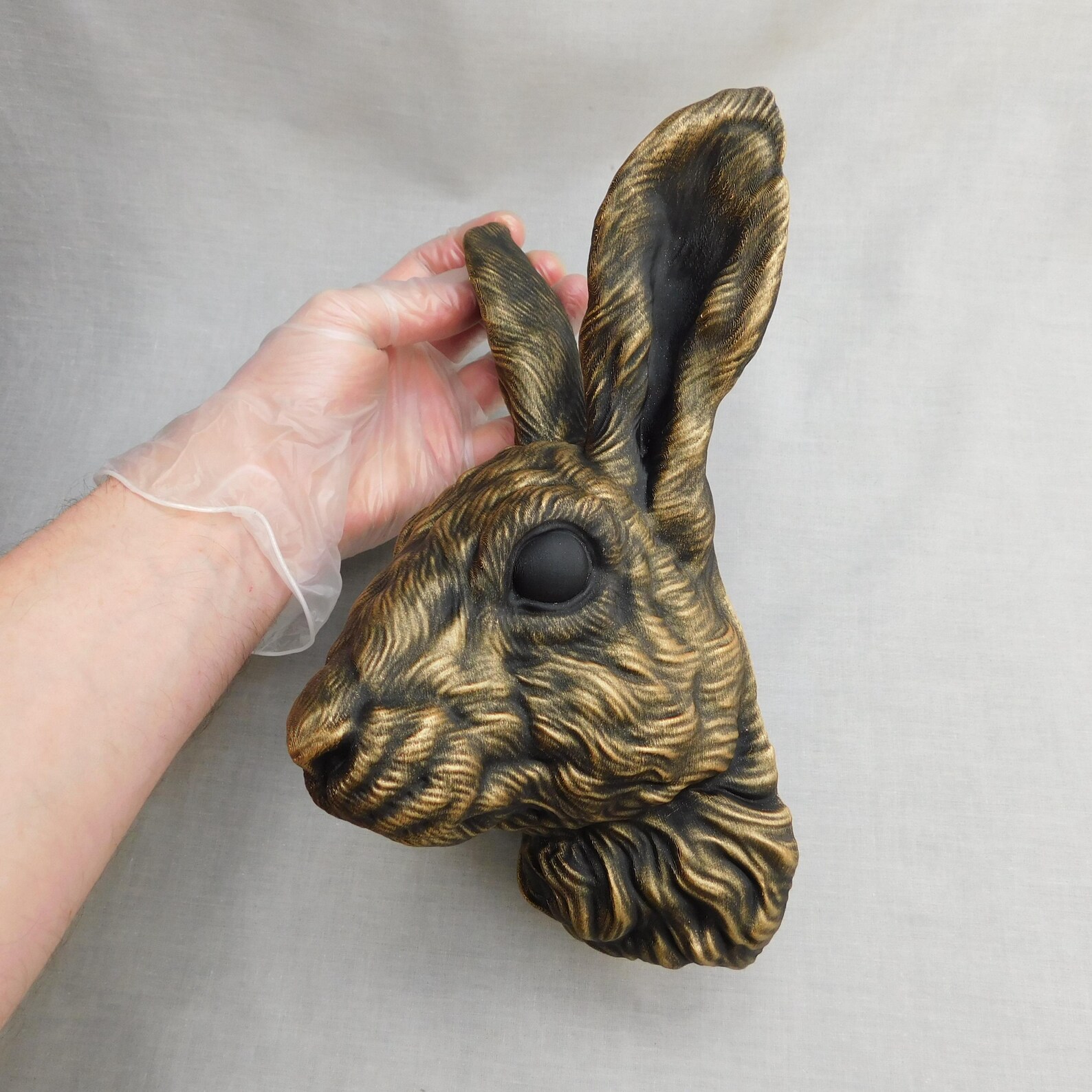3D Rabbit Head Wall Decor With Hand Painted Aged Gold Finish, 27CM Tall ...