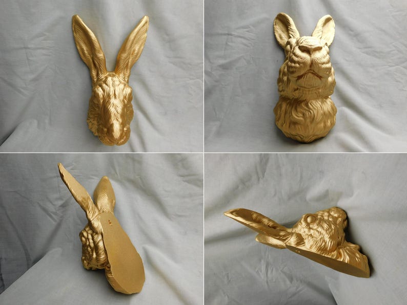 Extra Large Gold Rabbit Head Wall Art 38CM Tall | 3D Printed Wall Decor ...