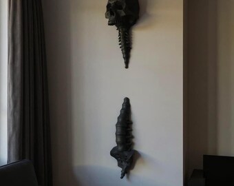 Soporte de pared con calavera y columna vertebral: decoración gótica para el hogar, impreso en 3D
