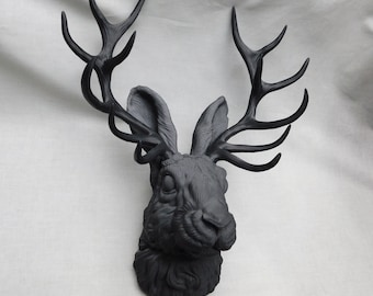 Jackalope Head Wall Art Larger Version, 15 Inches Tall, 3D Printed Animal Mount Home Decor