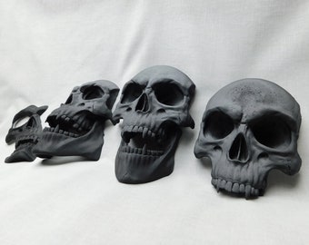 Vampire Skull Wall Decor: 3D Printed Fanged Skulls, Gothic Set of 4