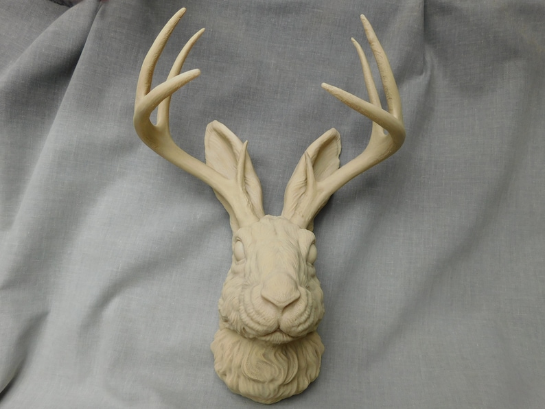 Jackalope Head Wall Art | 3D Printed Jackalope Mount Home Decor Pale brown