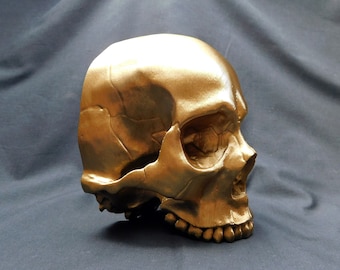 Calavera dorada para colgar en la pared: decoración gótica impresa en 3D