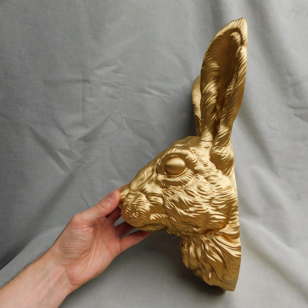 Extra Large Gold Rabbit Head Wall Art 38CM Tall | 3D Printed Wall Decor ...