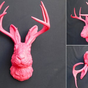 Jackalope Head Wall Art | 3D Printed Jackalope Mount Home Decor Magenta pink