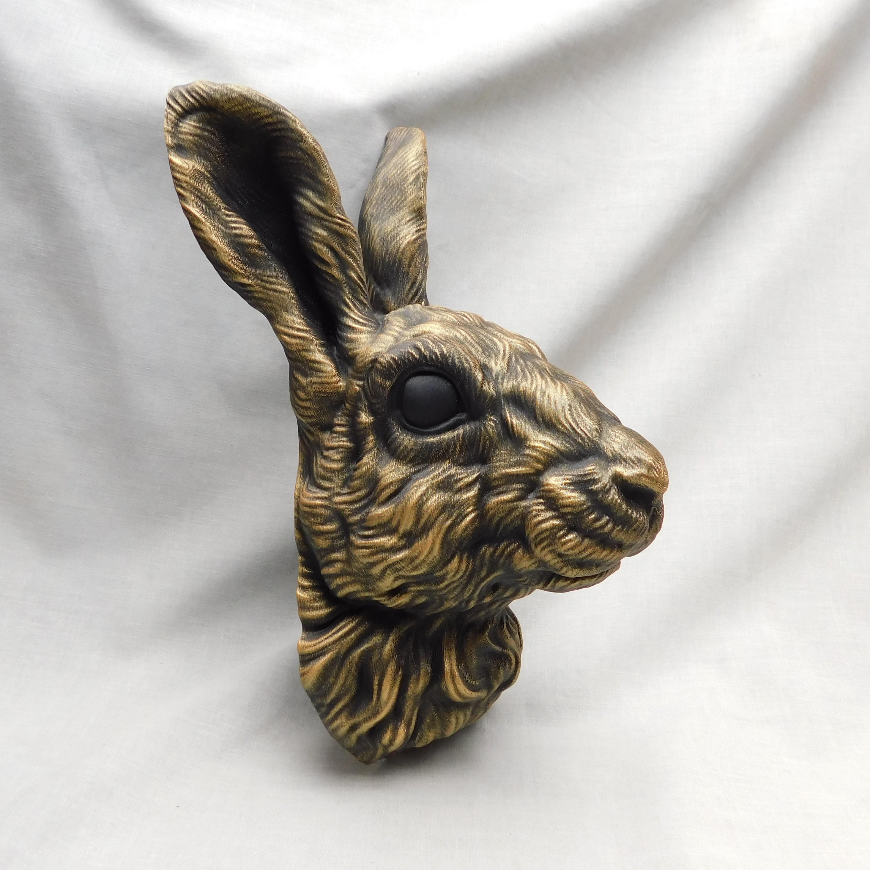 3D Rabbit Head Wall Decor With Hand Painted Aged Gold Finish, 27CM Tall, Animal Head Sculpture, Bunny Wall Art