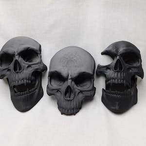 Vampire Skull Wall Decor: 3D Printed Gothic Fanged Skulls, Set of 3