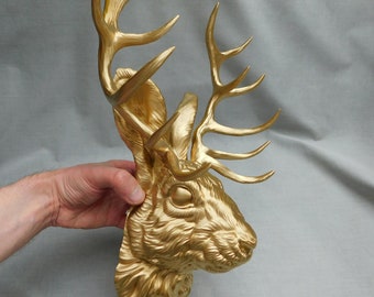 Jackalope Head Gold, Large Jackalope Mount Wall Art, Faux Animal Head 3D Printed