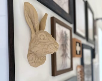 Rabbit Head Wall Art | 3D Bunny Head Decor, Finished in Pale Brown, Black, White or Pink