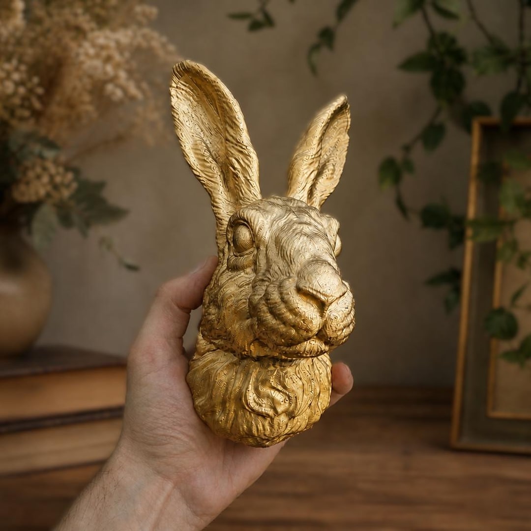 Rabbit Head Wall Art | 3D Bunny Head Decor, Finished in Gold, Silver or ...
