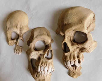 Skull Wall Decor, Full Size Set Of 3, Decayed Style 3D Printed Gothic Human Skulls