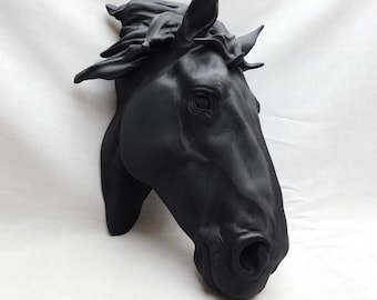 Arte ecuestre, escultura de cabeza de caballo impresa en 3D para pared, disponible en blanco y negro.